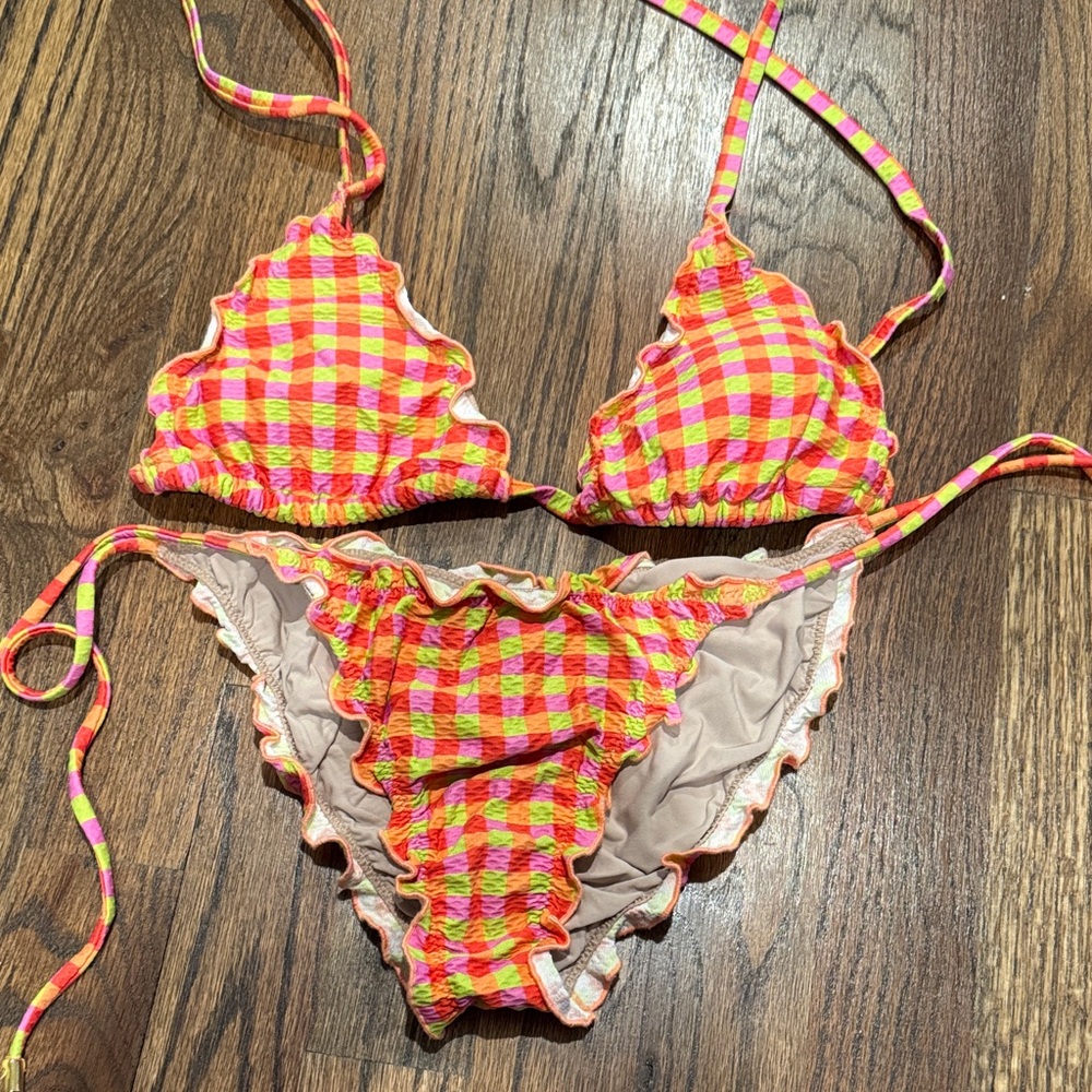 PQ Swim Multicolor Checkered Bikini.  S/M great condition
